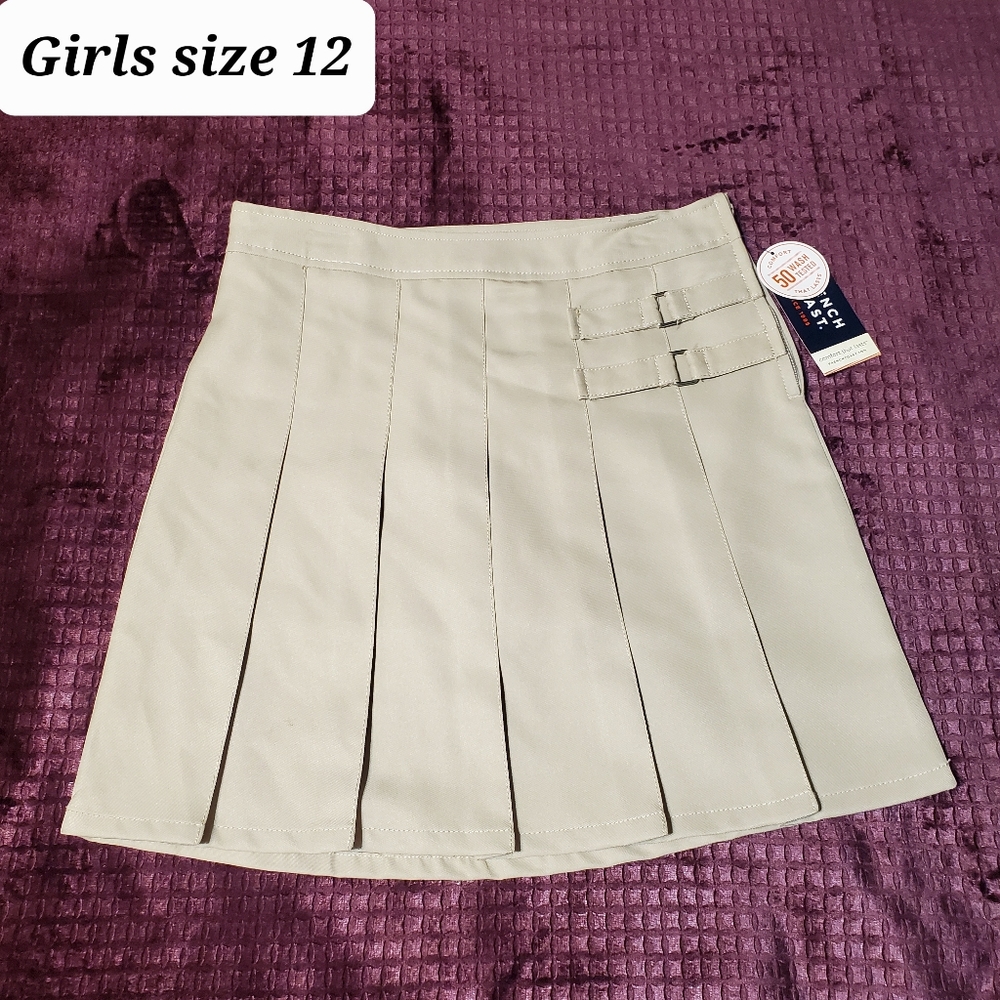 French Toast Girl's Khaki Uniform Pleated Scooter Skirt Adjustable Waist Size12